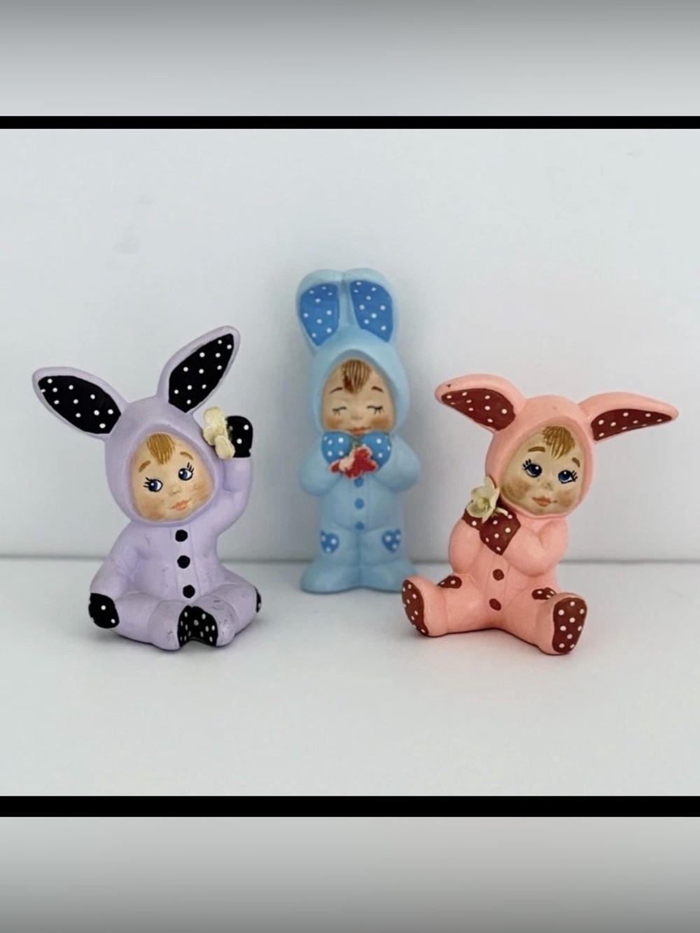 Vintage Sweet Tot Ceramic Hand Painted Child In Bunny Suit Easter Figurine 6 1/2